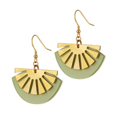 Sunset - Natural Jade Stone Brass Art deco acrylic gold plated hook Fan Drop earrings
