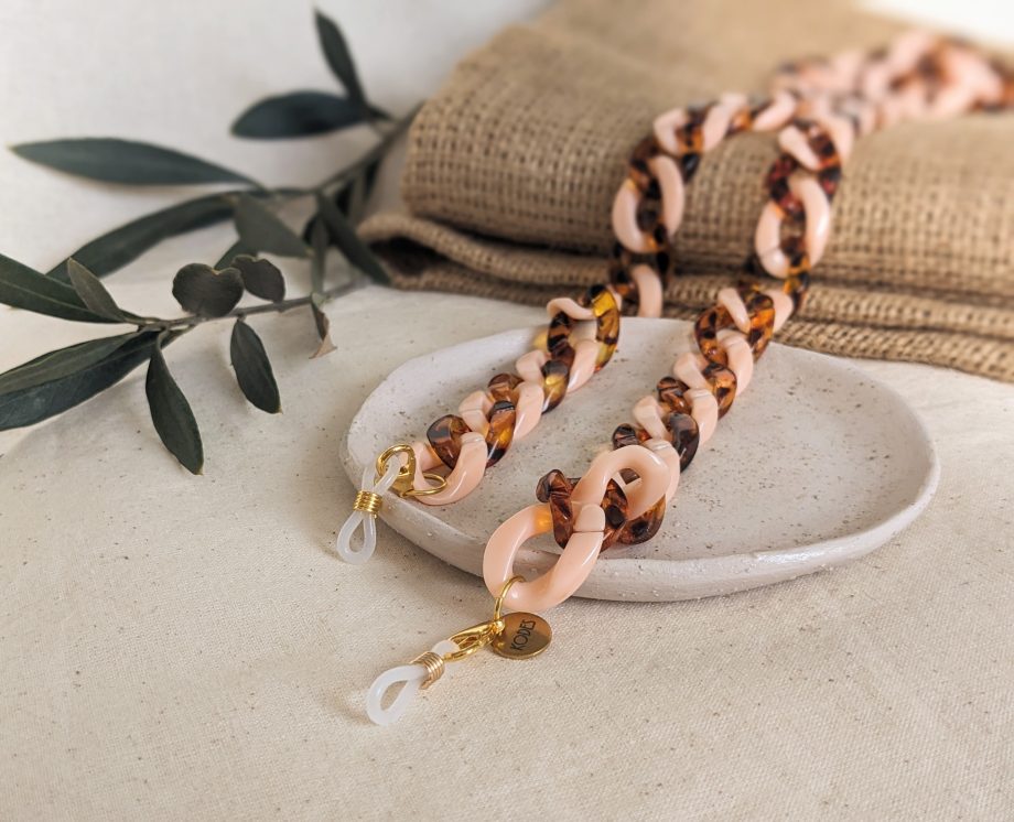 Kelly  - Pink & Tortoiseshell chunky acrylic glasses chain