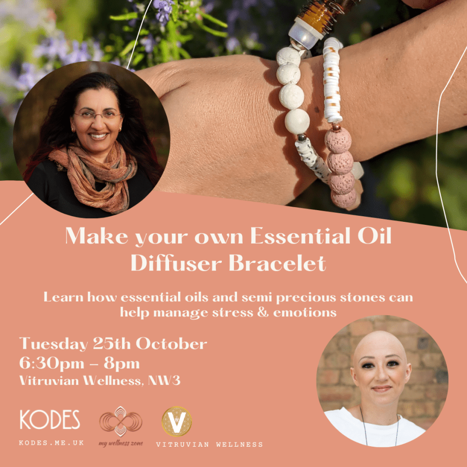 Make your own unique Essential Oil Diffuser Bracelet & learn how to use essential oils and semi precious stones to help you manage stress and emotion