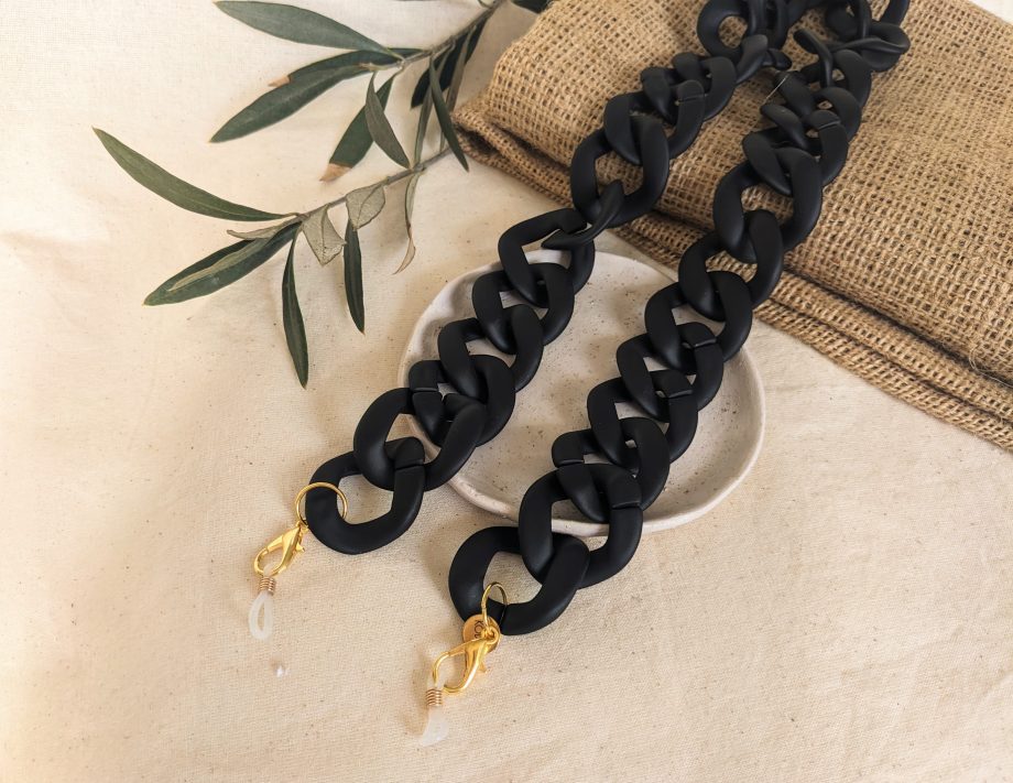 Iris - Large Black Matt Glasses chain  acrylic chain - perfect for wearing with sunglasses and as glasses holder