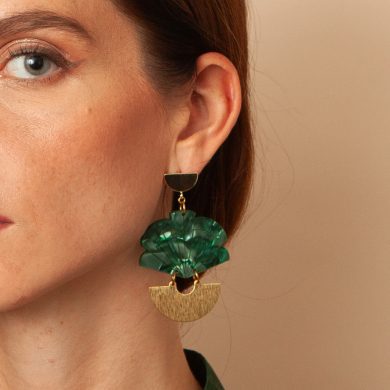 Deco Palm Earrings - Art Deco Acrylic & Brass statement dangle earrings