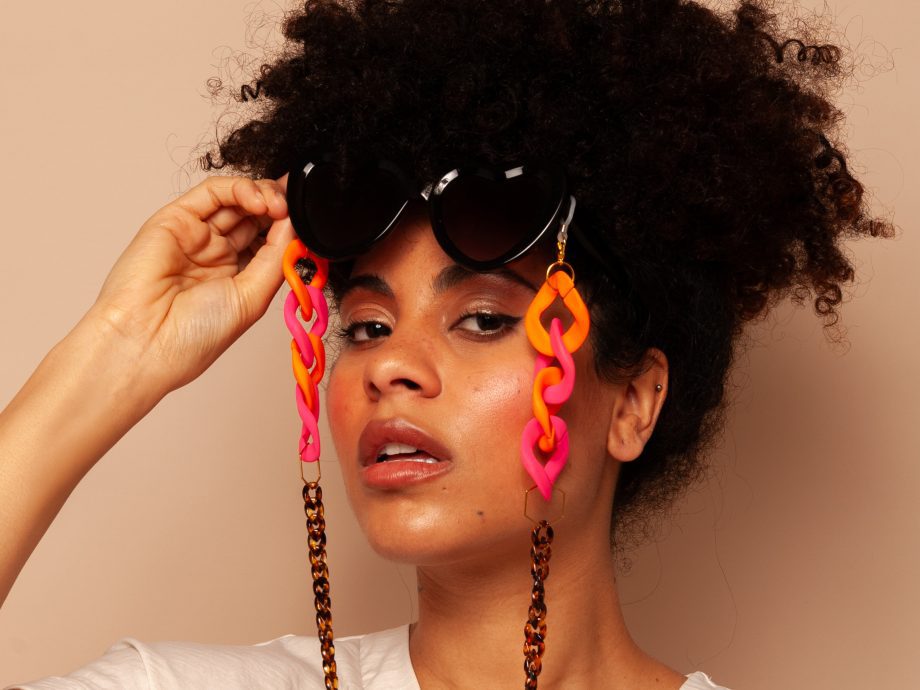 Nina - Neon Pink & Orange with Tortoiseshell chunky acrylic glasses chain