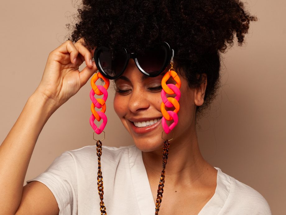 Nina - Neon Pink & Orange with Tortoiseshell chunky acrylic glasses chain