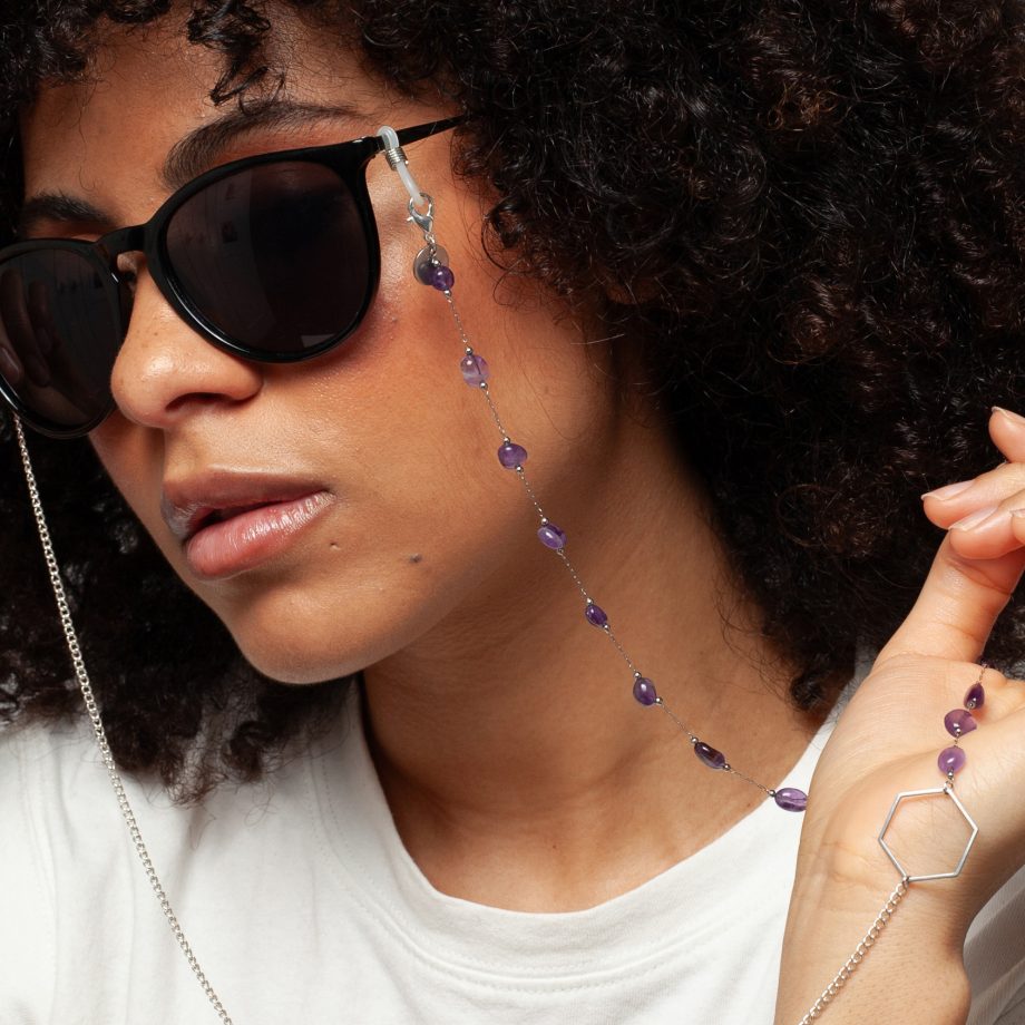 Nicla - Amethyst & Silver Dainty acrylic glasses chain