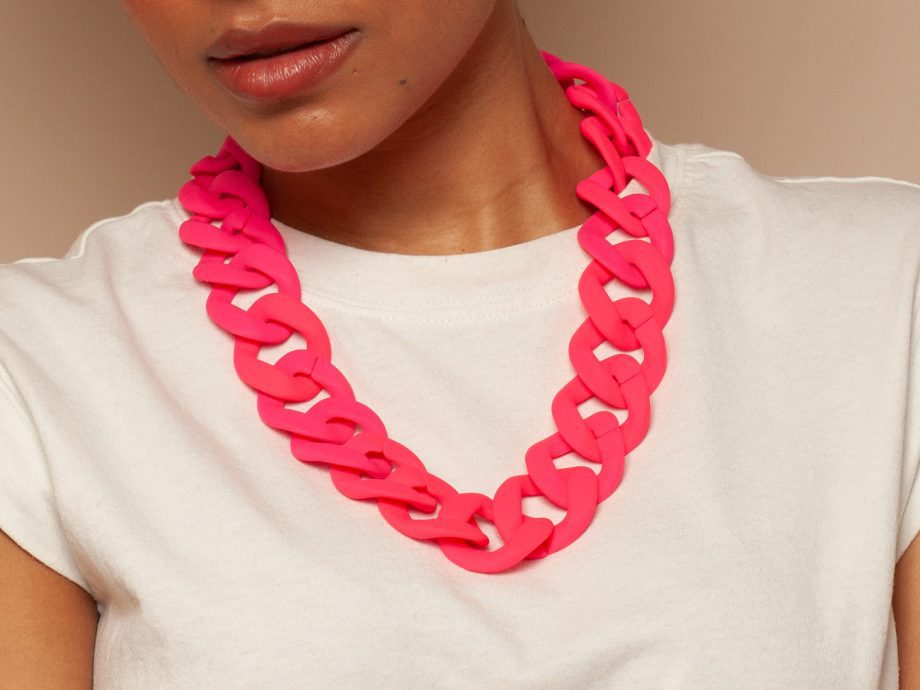 Statement Necklace - chunky matte Neon Pink chain links