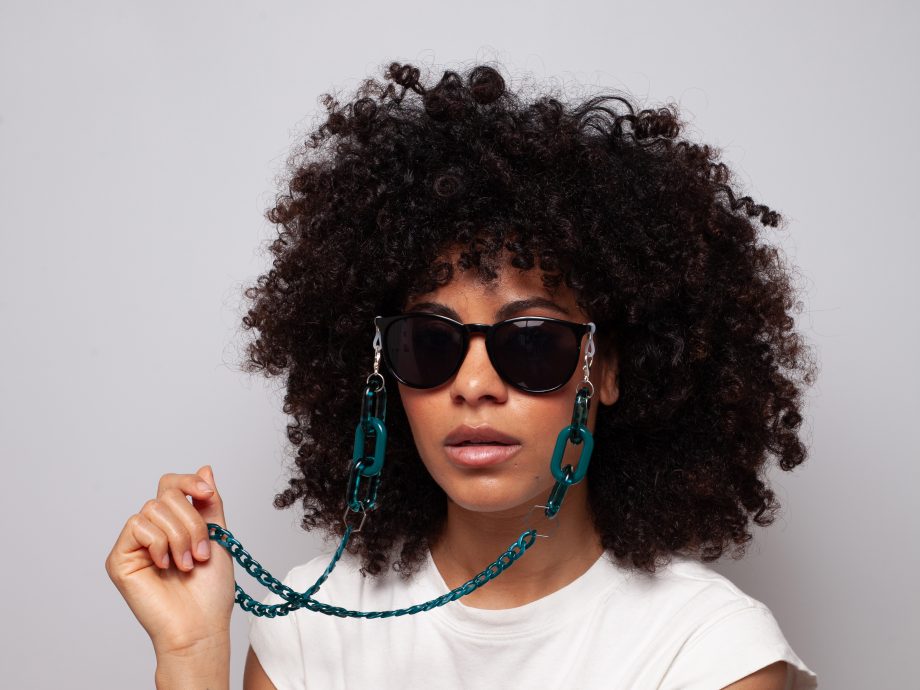 Raya Large Teal Leopard acrylic chain - perfect for wearing with sunglasses and as glasses holder