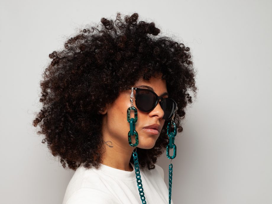 Raya Large Teal Leopard acrylic chain - perfect for wearing with sunglasses and as glasses holder