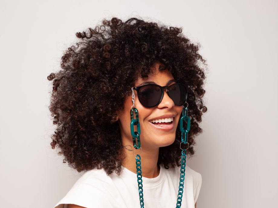 Raya Large Teal Leopard acrylic chain - perfect for wearing with sunglasses and as glasses holder