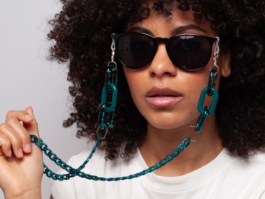 Raya Large Teal Leopard acrylic chain - perfect for wearing with sunglasses and as glasses holder