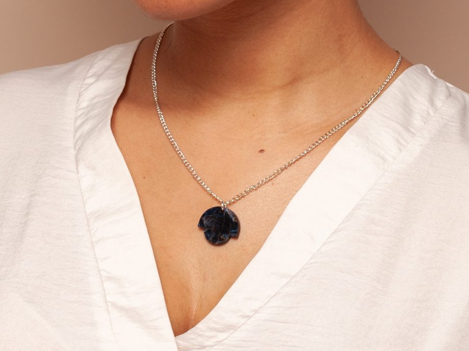 Art Deco Inspired Bloom Deco Blue Marble Silver Statement Earring & Necklace Gift Set