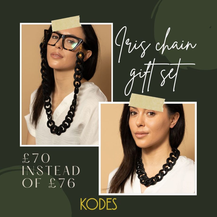 Iris Chunky Black Matte Large Acrylic links Statement Chain and Necklace Gift Set