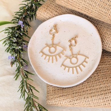 Clip On Kaya - Big Evil Eye charm gold studs