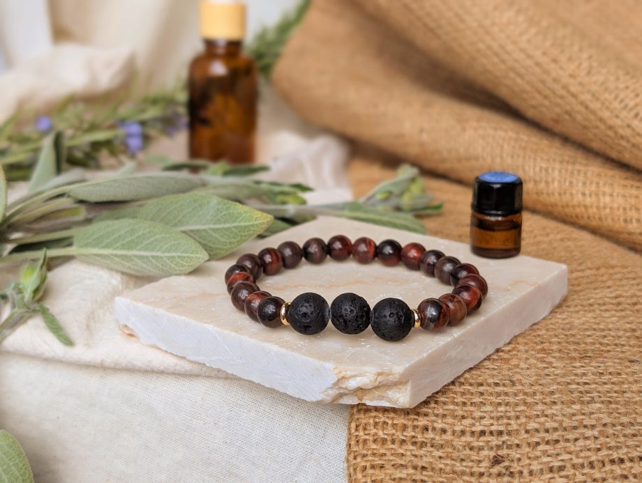 Courage - Tiger Eye Lava Bead Essential Oil Diffuser Aromatherapy Bracelet
