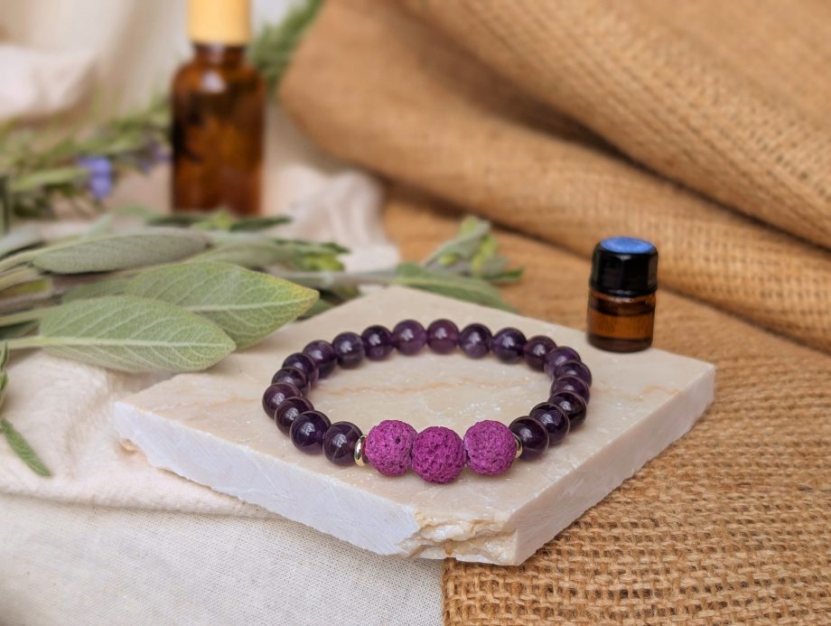 Calm - Amethyst Lava Bead Essential Oil Diffuser Aromatherapy Bracelet