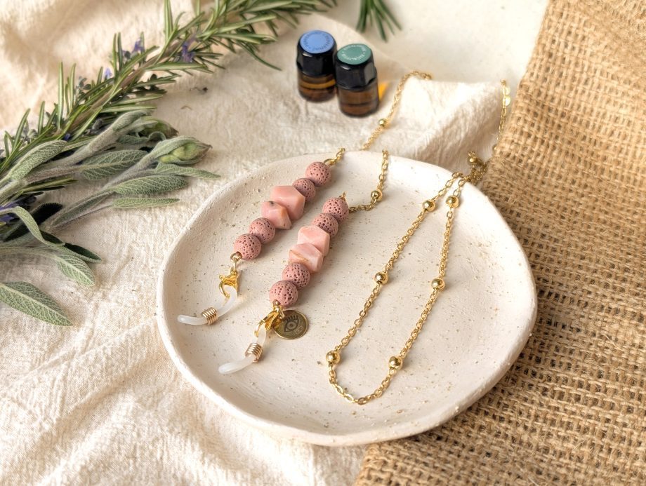 Halle - Opal Pink Lava Bead Aromatherapy Glasses Chain