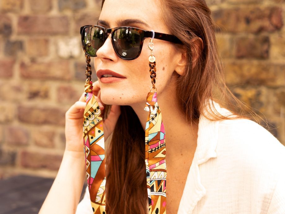 Romy - Colourful Geometric Riviera Print Fabric Tortoiseshell Glasses Chain