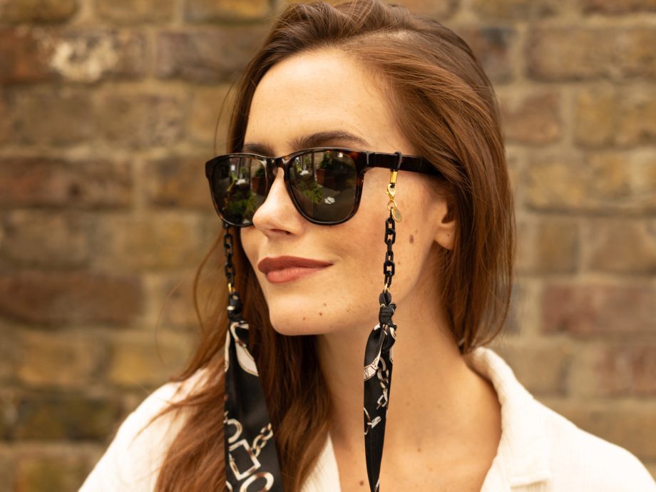 Sabine - Black Chain Print Fabric Paperclip Glasses Chain - Image 2