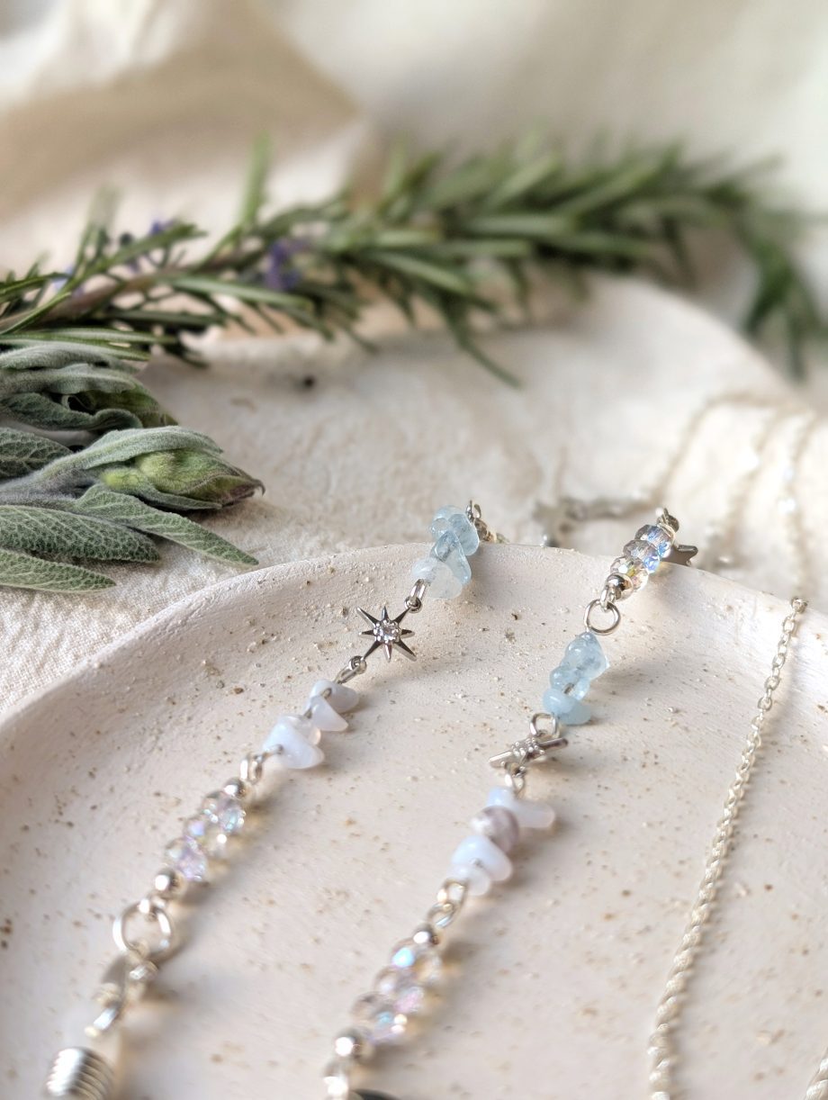 Sarah - Aquamarine and Purple Agate Star Silver Glasses Chain