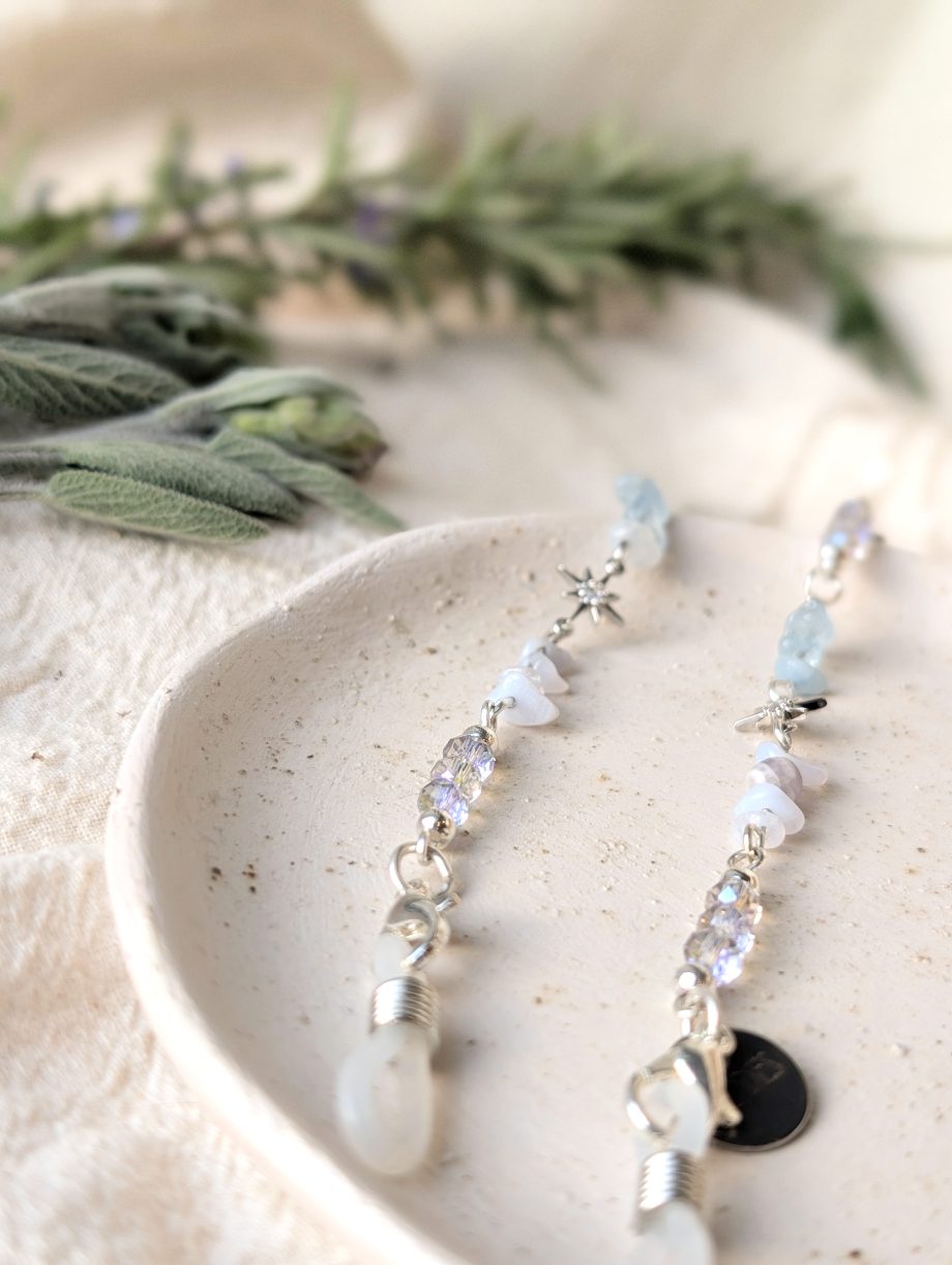 Sarah - Aquamarine and Purple Agate Star Silver Glasses Chain