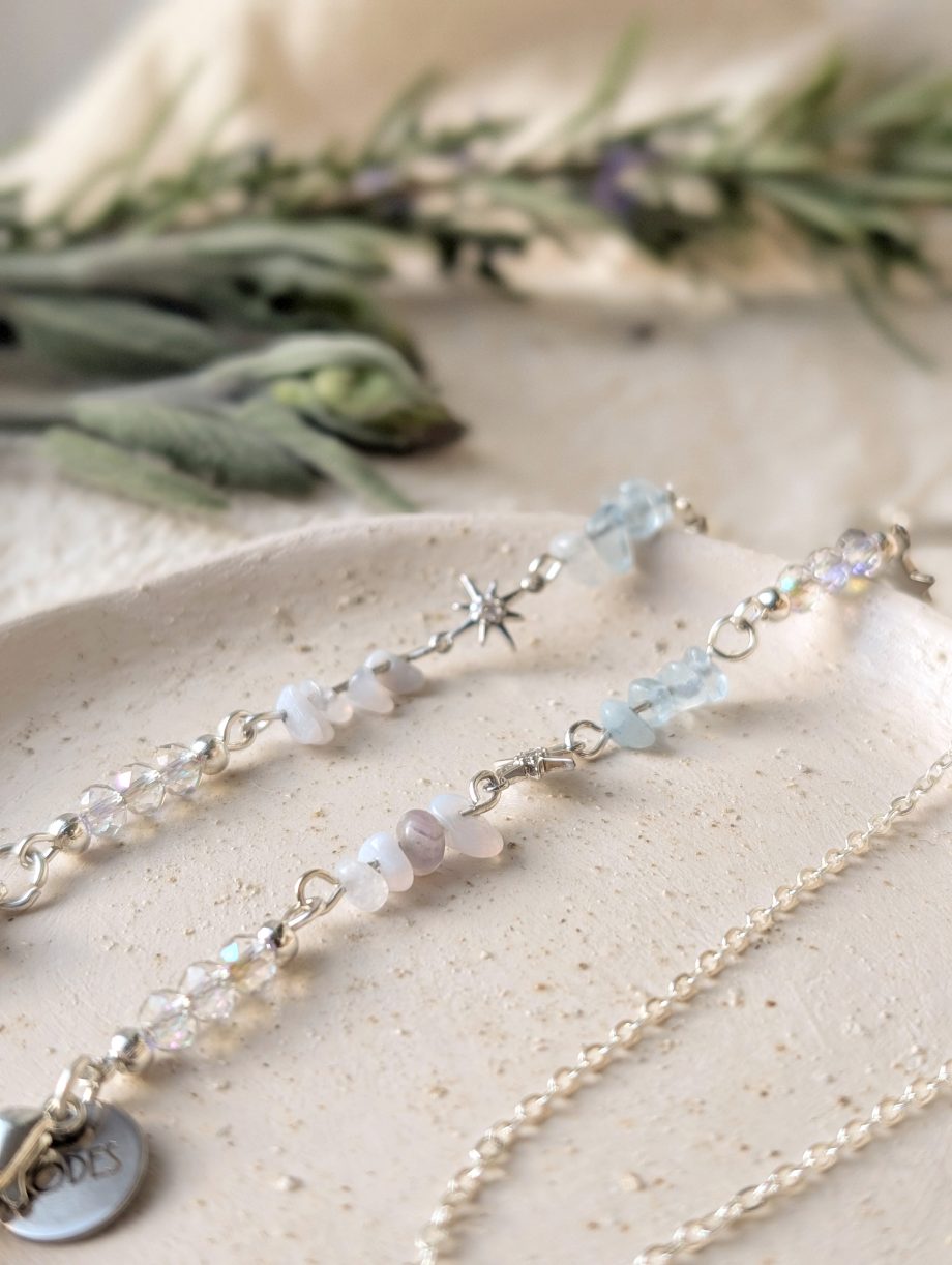 Sarah - Aquamarine and Purple Agate Star Silver Glasses Chain