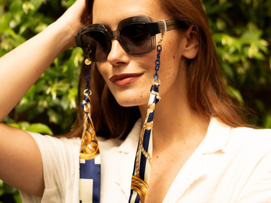 Solene - Blue And Gold Rope Nautical Print Fabric Paperclip Glasses Chain