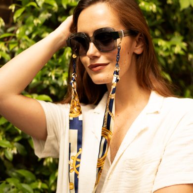 Solene - Blue And Gold Rope Nautical Print Fabric Paperclip Glasses Chain