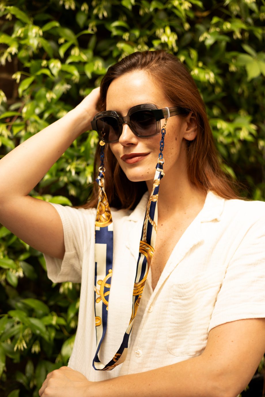 Solene - Blue And Gold Rope Nautical Print Fabric Paperclip Glasses Chain