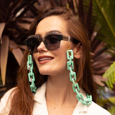 Stacey - Chunky Mint Acrylic Leopard Paperclip Glasses Chain